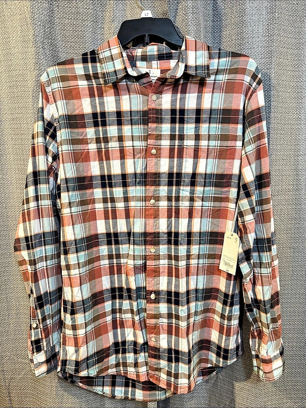 Mutual Weave Aqua Multi Plaid Long Sleeve Shirt Size Large NWT